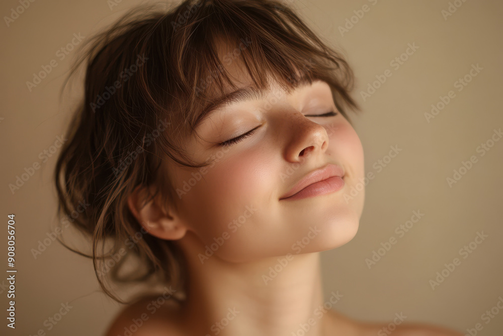 A close up of a girl's face with her eyes closed A close up of a girl's face with her eyes closed