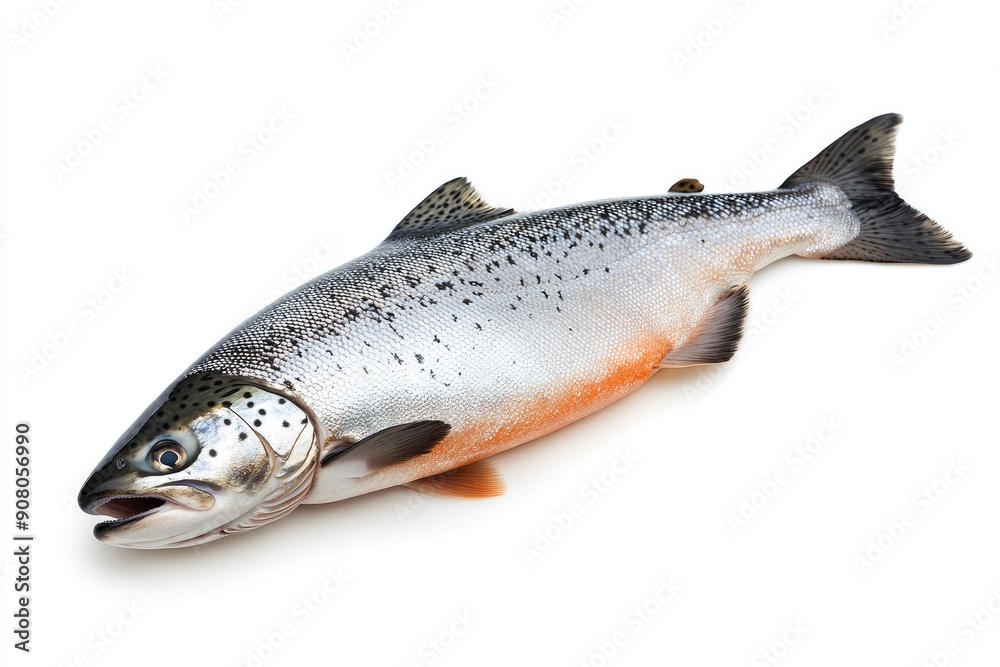 Obraz premium raw salmon, fish isolated on white background, full depth of field , ai