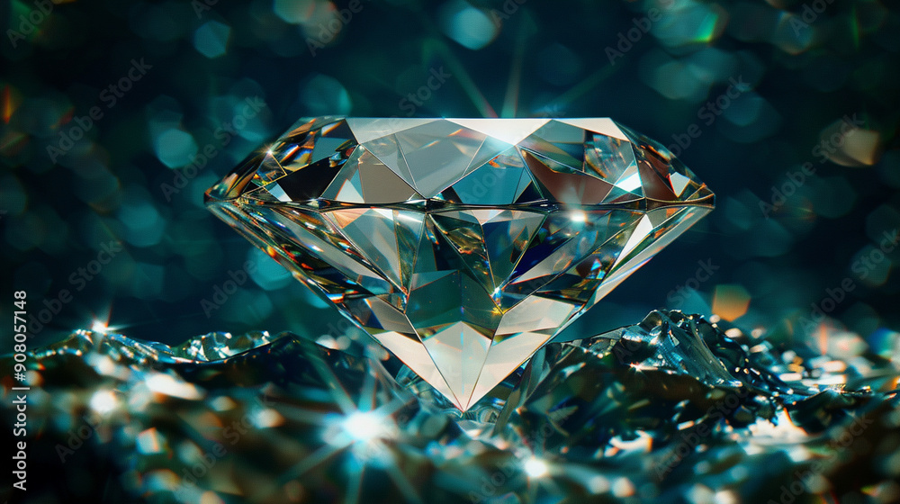 Close-up of a sparkling diamond with abstract, intricate facets and reflections Close-up of a sparkling diamond with abstract, intricate facets and reflections