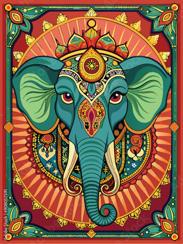 Ornate and Colorful Illustration of Ganesha