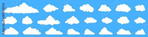 Pixel cloud icon. 8bit smoke set. Vector illustration.