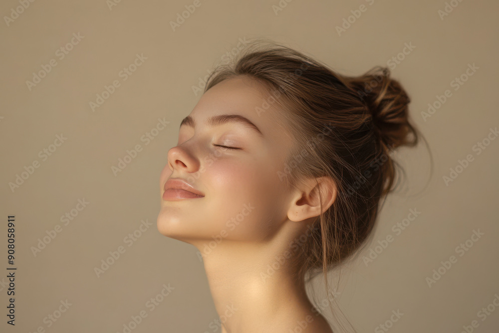 A close up of a girl's face with her eyes closed A close up of a girl's face with her eyes closed