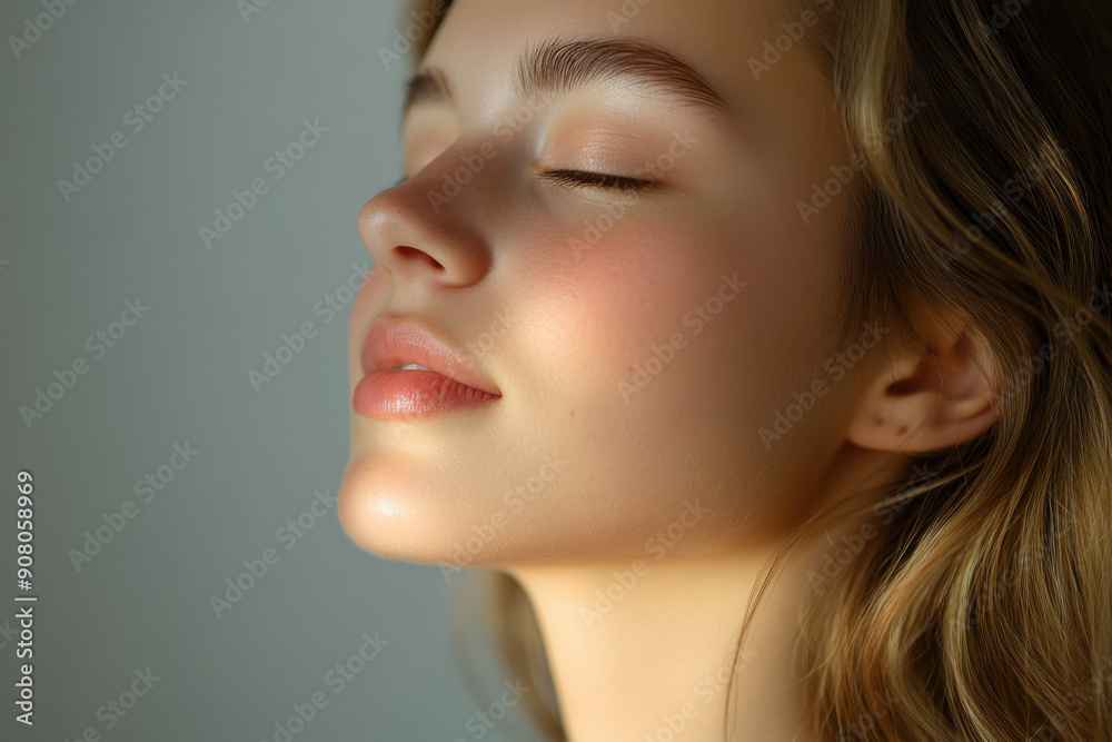 A close up of a girl's face with her eyes closed A close up of a girl's face with her eyes closed