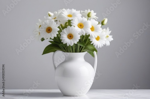 Wallpaper Mural White flowers in a white vase on a white background. Free space, interior, style, design. Torontodigital.ca