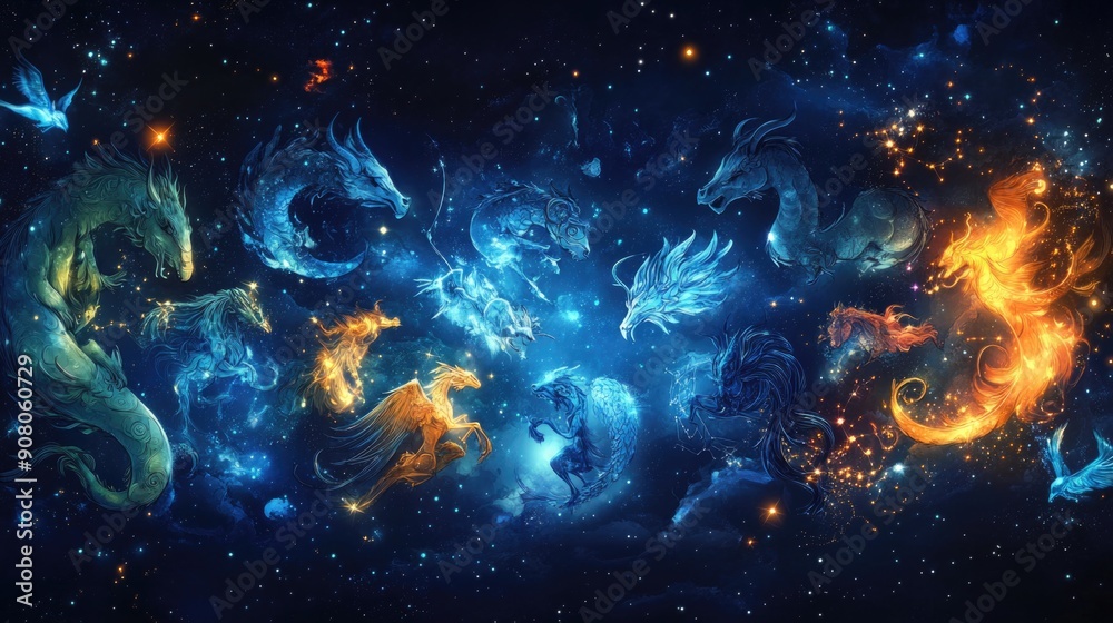Zodiac Magic - Whimsical Cartoons of the Twelve Zodiac Signs in a Magical Setting Zodiac Magic - Whimsical Cartoons of the Twelve Zodiac Signs in a Magical Setting