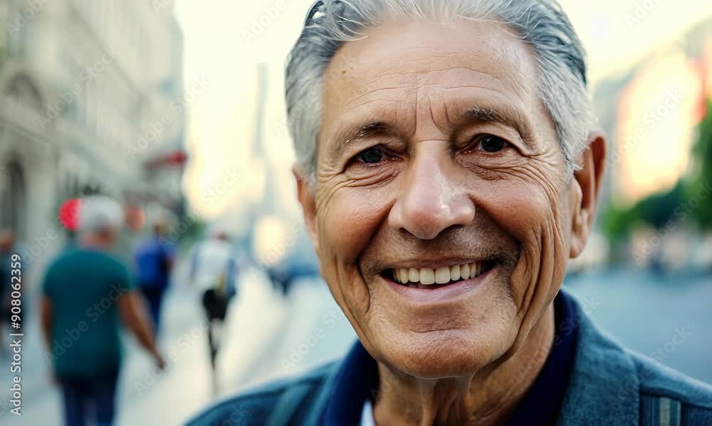 Portrait of happy senior man smiling at camera while standing on street Portrait of happy senior man smiling at camera while standing on street