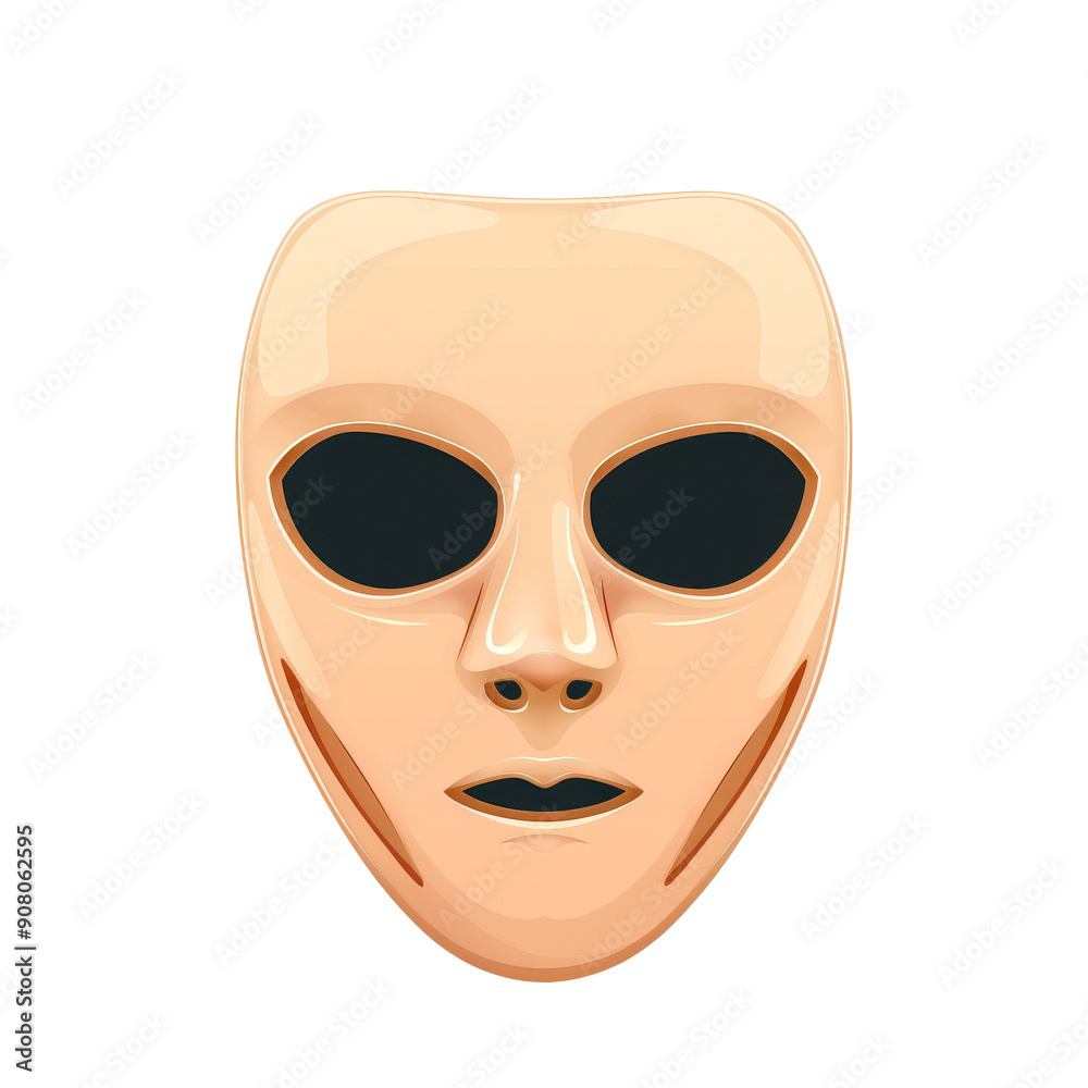 A blank white mask with black eye holes and a mouth. The mask is a symbol of anonymity and secrecy. It can also represent a lack of identity or expression. A blank white mask with black eye holes and a mouth. The mask is a symbol of anonymity and secrecy. It can also represent a lack of identity or expression.