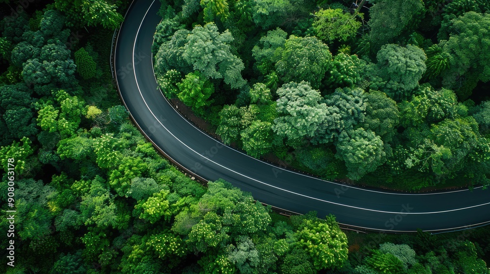 Asphalt cuts through the beautiful forest Generative AI Asphalt cuts through the beautiful forest Generative AI