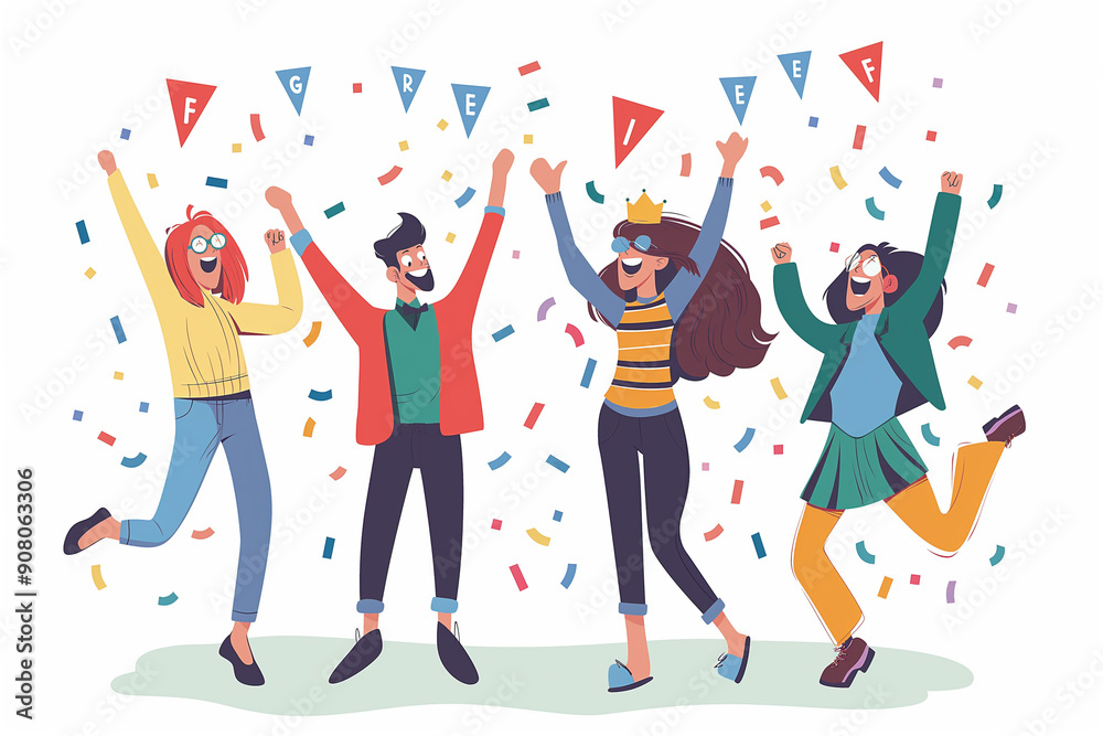 Successful project celebration in team illustration