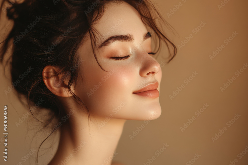 A close up of a girl's face with her eyes closed