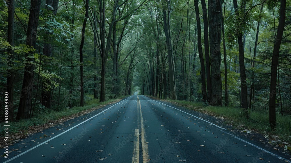 Asphalt cuts through the beautiful forest Generative AI Asphalt cuts through the beautiful forest Generative AI