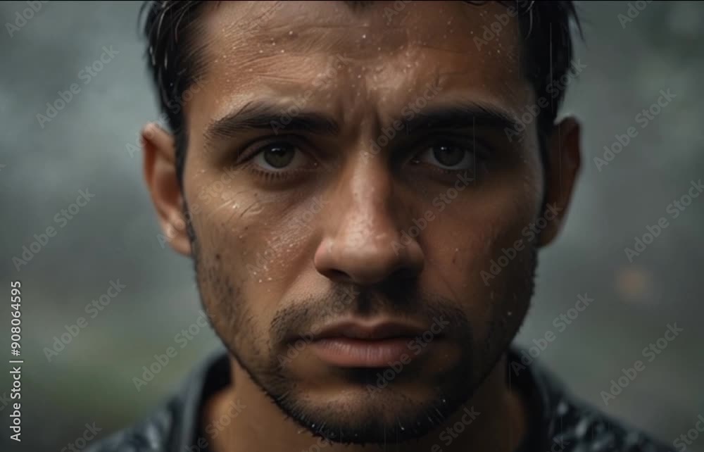 portrait of a man in rain portrait of a man in rain