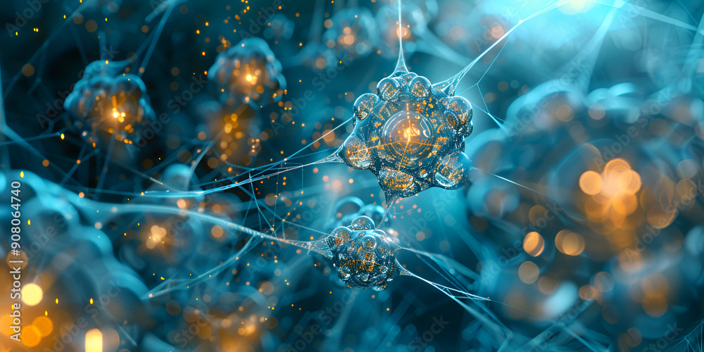 Obraz premium Neural Network Visualization: Exploring the Complexity of Brain Connectivity, Advanced Neuroscience: Visualizing Dynamic Neural Interactions