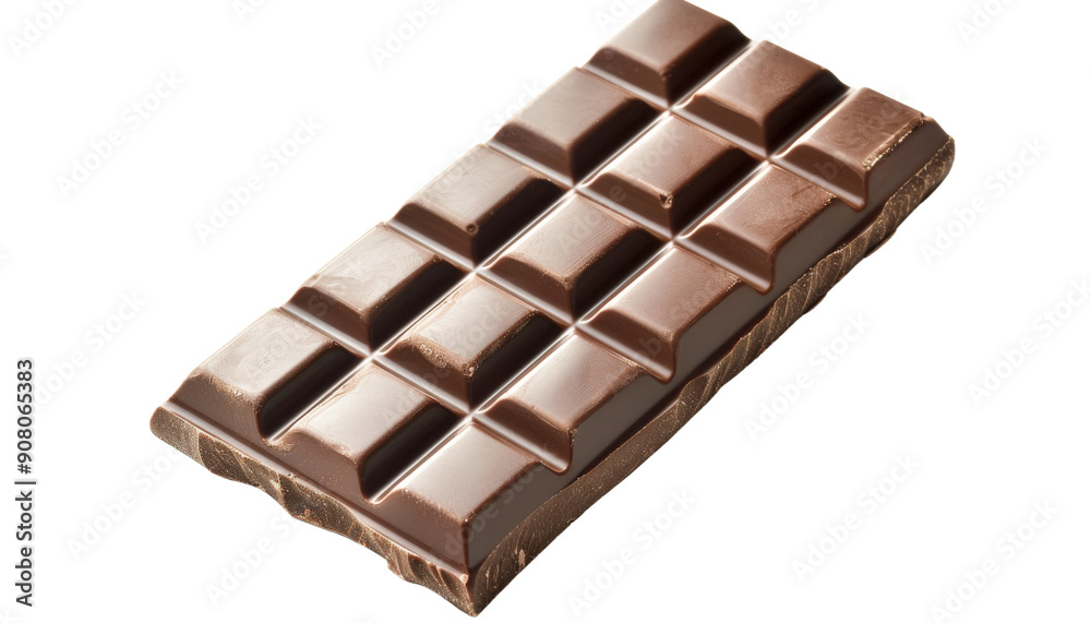 A close-up of a smooth, dark chocolate bar with squares, isolated on a white background. A close-up of a smooth, dark chocolate bar with squares, isolated on a white background.