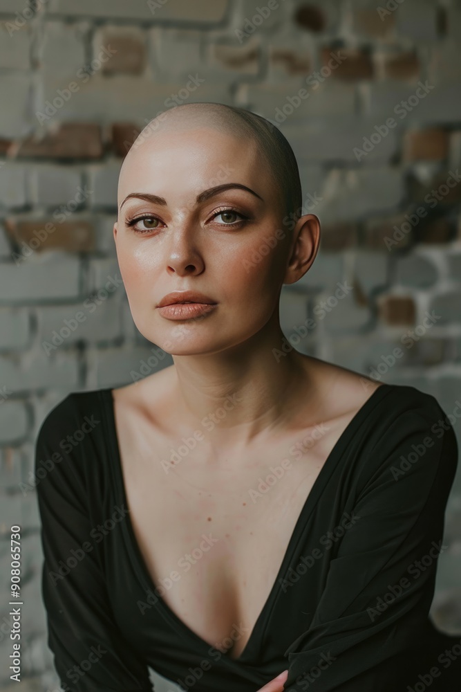 Bald woman due to chemotherapy Generative, ai Bald woman due to chemotherapy Generative, ai