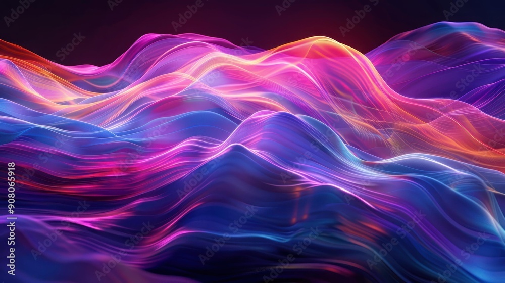 Flowing waves of vibrant colors in shades of pink, purple, and blue create a dynamic, ethereal landscape that evokes a sense of movement and tranquility. Flowing waves of vibrant colors in shades of pink, purple, and blue create a dynamic, ethereal landscape that evokes a sense of movement and tranquility.