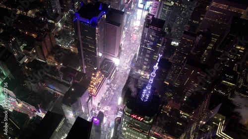 4K Aerial Photography of Times Square, Manhattan, New York, USA  Wall Street Financial, Commercial, and Office Buildings in nyc city of new york