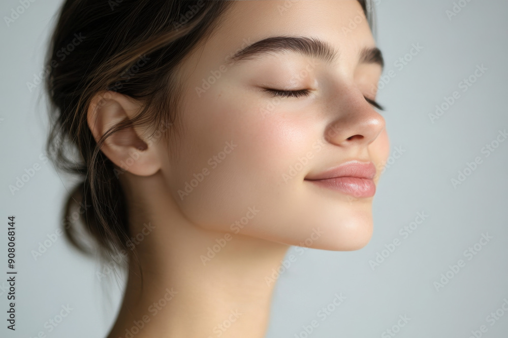 A close up of a girl's face with her eyes closed A close up of a girl's face with her eyes closed