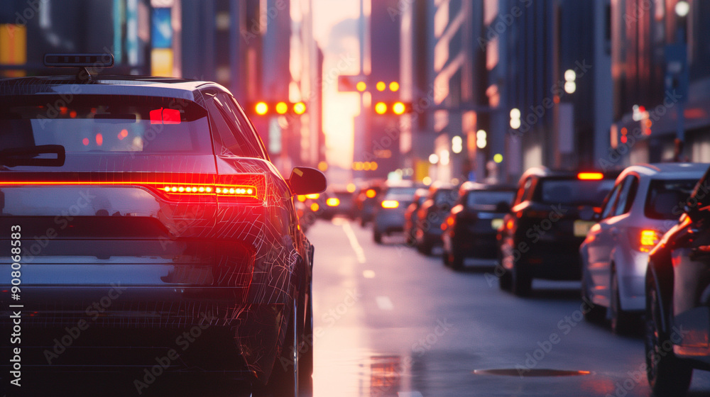 An AI-powered autonomous vehicle navigating a busy city street. An AI-powered autonomous vehicle navigating a busy city street.