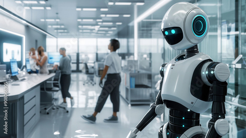 AI: A humanoid robot working alongside humans