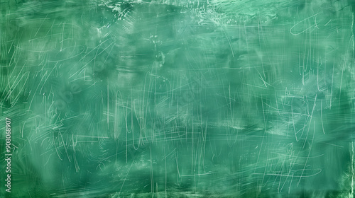  Green grunge chalkboard background with a worn, textured surface, featuring faded chalk marks and a vintage look. Ideal for educational themes, rustic designs, and creative projects. 