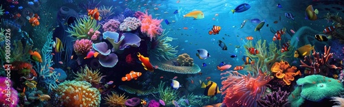 Beautiful coral reef with colorful fish Generative AI