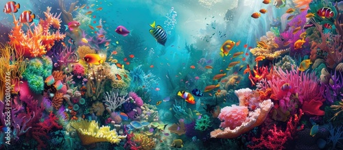 Fototapeta Naklejka Na Ścianę i Meble -  Beautiful coral reef with colorful fish Generative AI