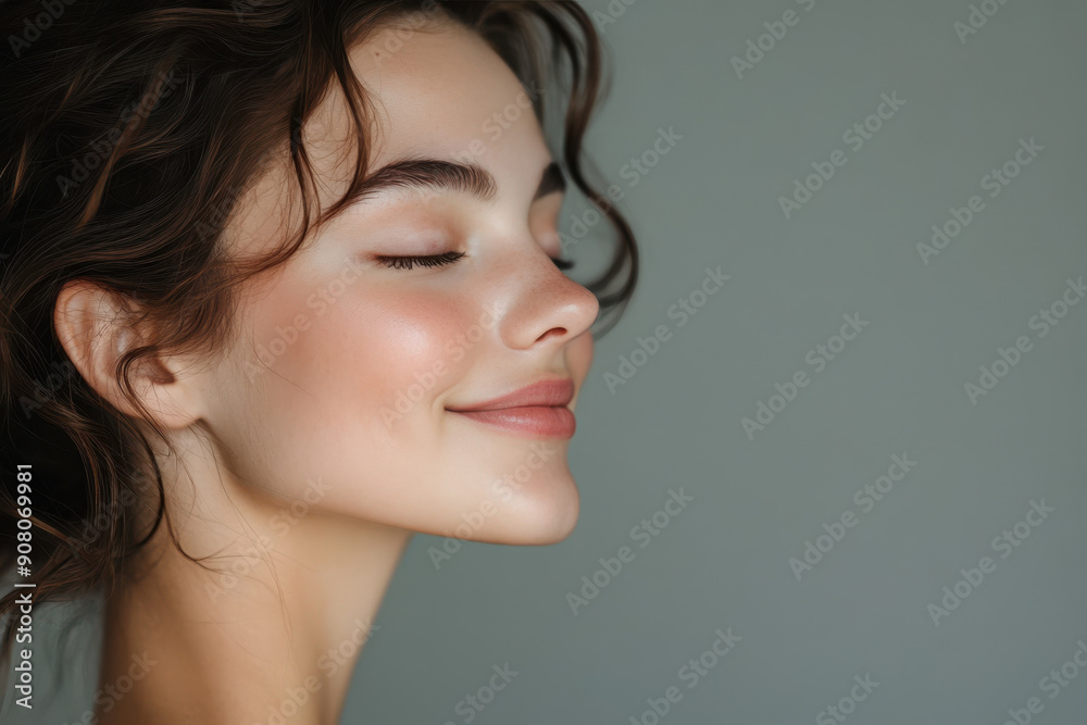 A close up of a girl's face with her eyes closed