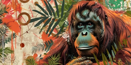 Colorful Artistic Orangutan Portrait photo