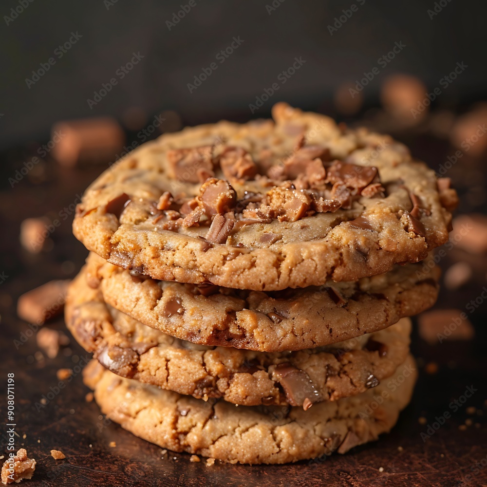 Closeup of Delicious Chocolate Chip Cookies with Caramel Pieces. Closeup of Delicious Chocolate Chip Cookies with Caramel Pieces.