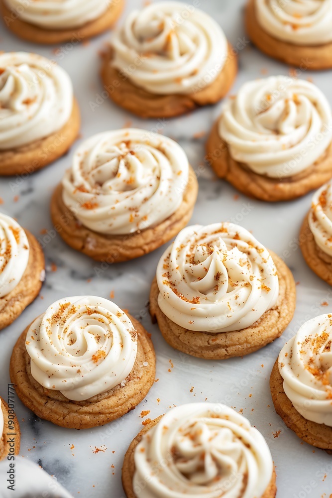 Close-up of Delicious Frosted Cookies with Orange Zest Sprinkles. Close-up of Delicious Frosted Cookies with Orange Zest Sprinkles.