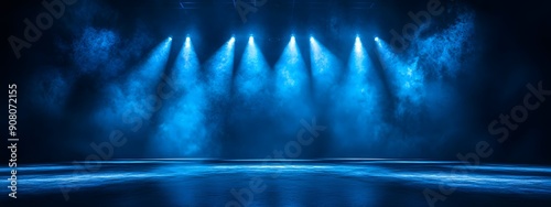Electrifying Performance. Blue stage arena lighting background with spotlight drama concept