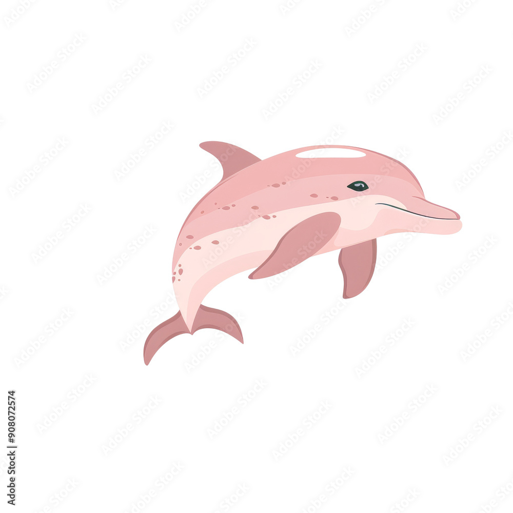 Fototapeta premium A pink dolphin leaps out of the water, its sleek body and playful smile captured in a vibrant illustration.
