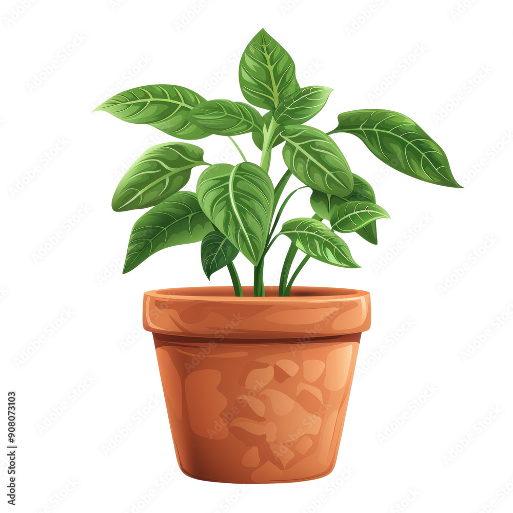 A potted plant with green leaves in a brown pot. The plant is a symbol of life and growth. A potted plant with green leaves in a brown pot. The plant is a symbol of life and growth.