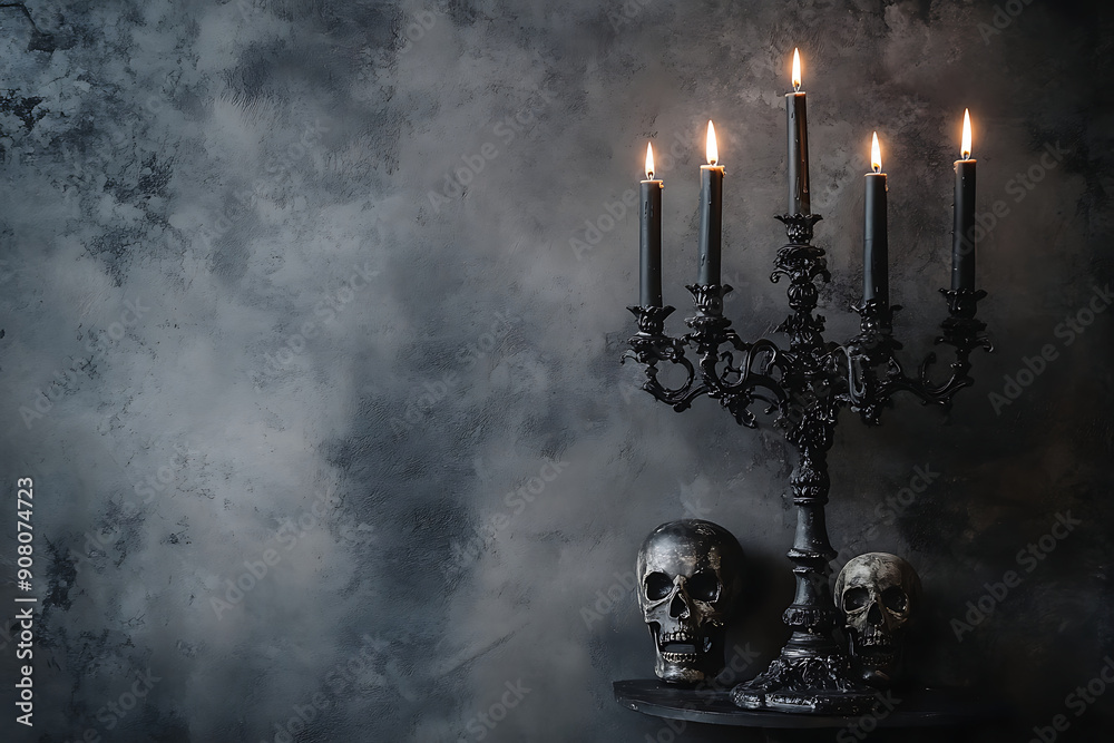 human skull, bible and candles on the table, Grim reaper with burning candles on wooden table in the dark background human skull, bible and candles on the table, Grim reaper with burning candles on wooden table in the dark background