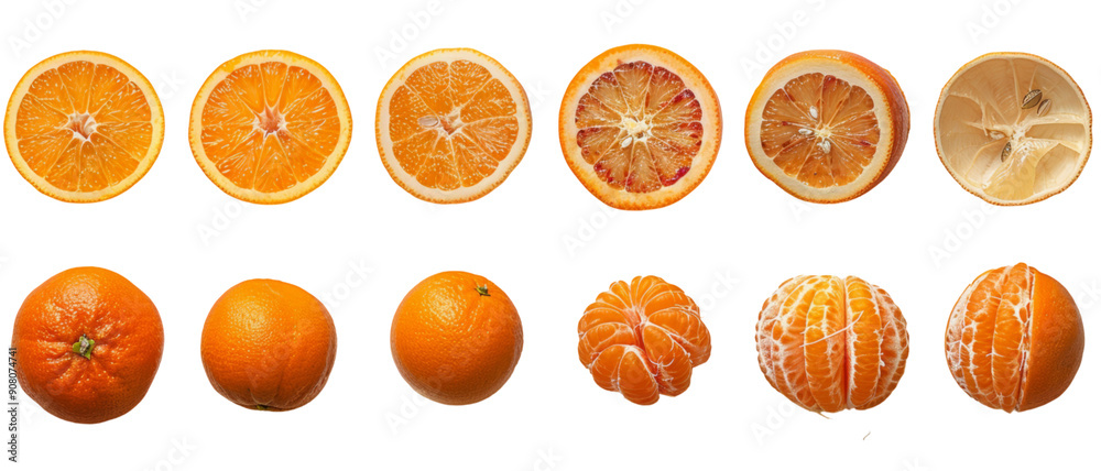 Fresh Orange Slices and Whole Fruit on White Background Fresh Orange Slices and Whole Fruit on White Background