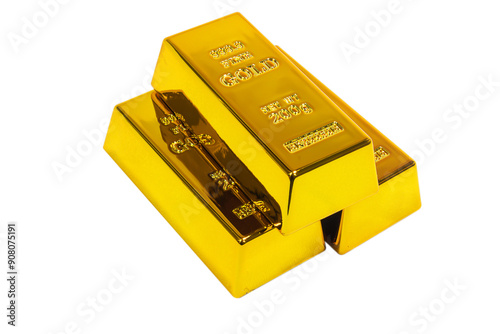 Gold bars isolated on transparent background , png
