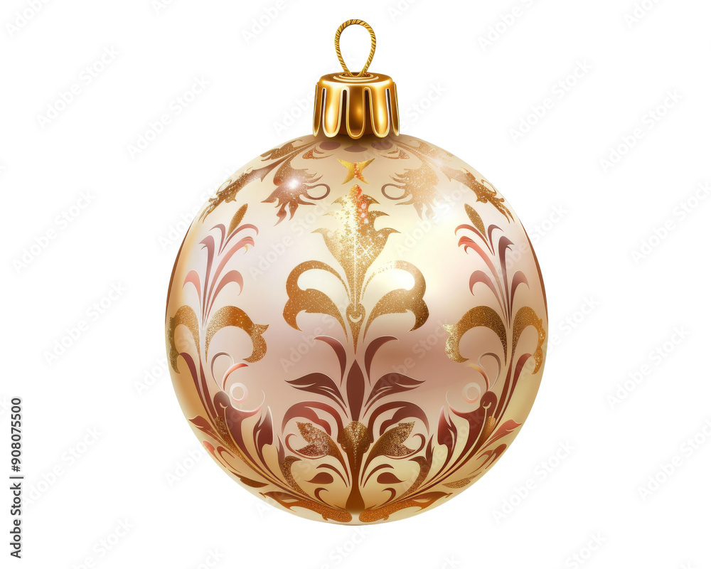 A single, elegant Christmas ornament with gold filigree design against a cream background. Perfect for holiday decorations, cards, and web graphics. A single, elegant Christmas ornament with gold filigree design against a cream background. Perfect for holiday decorations, cards, and web graphics.