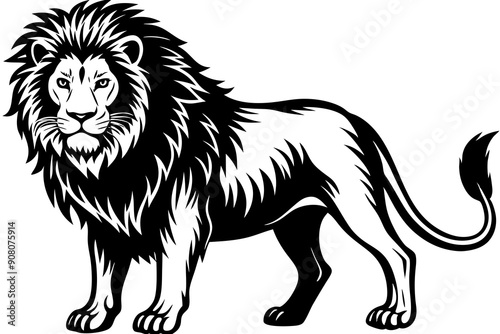 Black and White Lion Drawing - Vector Illustration, Sketch, and Art Design © Kanay