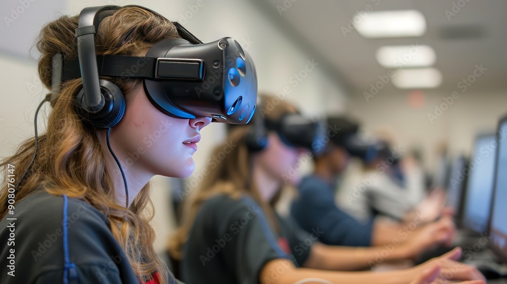 People using virtual reality VR glasses People using virtual reality VR glasses