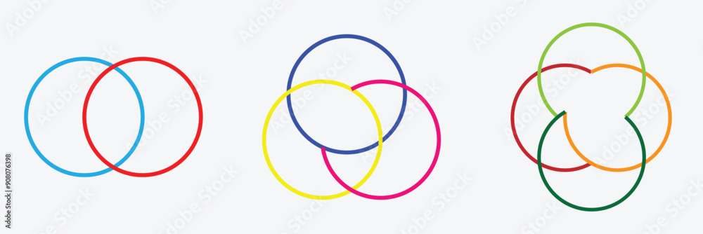 Shape with overlapping circles motif. Geometric intersecting circles, rings abstract icon. Vector icon symbol logo design illustration. Isolated on grey background. Eps file 6. Shape with overlapping circles motif. Geometric intersecting circles, rings abstract icon. Vector icon symbol logo design illustration. Isolated on grey background. Eps file 6.