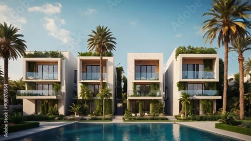 Wallpaper Mural New modern townhouses, palm trees Torontodigital.ca