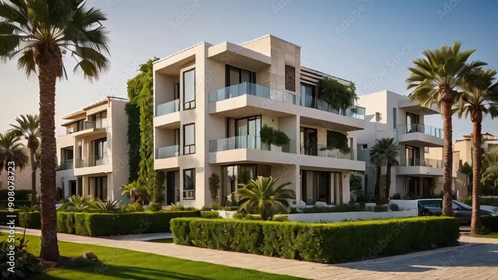New modern townhouses, palm trees New modern townhouses, palm trees