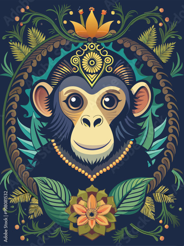 A Crowned Chimpanzee Amidst Lush Tropical Foliage