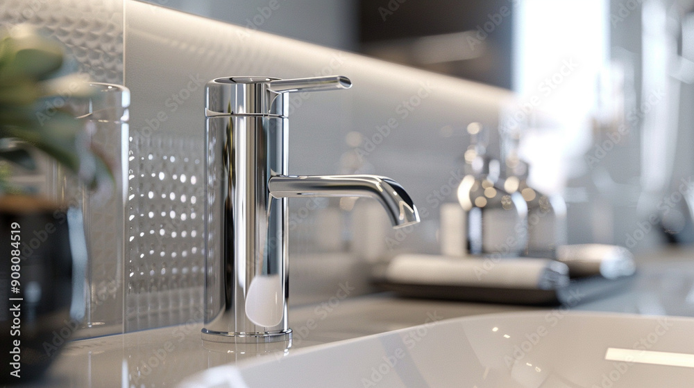 Close-up of a stylish soap dispenser with detailed pump and reflections Close-up of a stylish soap dispenser with detailed pump and reflections