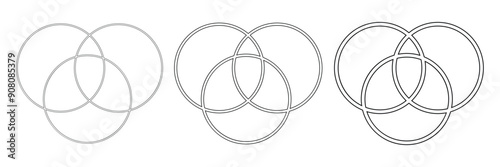 Interlocking circles in primary colors. Unity concept with colorful rings. Overlapping geometric shapes. Geometric intersecting circles, rings abstract icon. Vector illustration. Eps file 12.