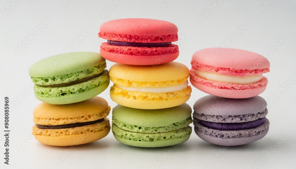 Colorful Macarons Stack Isolated on White Background, Clipping Path, Full Depth of Field Colorful Macarons Stack Isolated on White Background, Clipping Path, Full Depth of Field