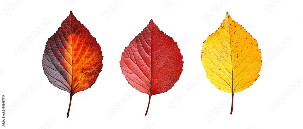 Obraz premium Seasonal Beauty: Three Different Colored Autumn Leaves