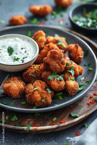 Crispy Fried Cauliflower Bites with a Creamy Dip.