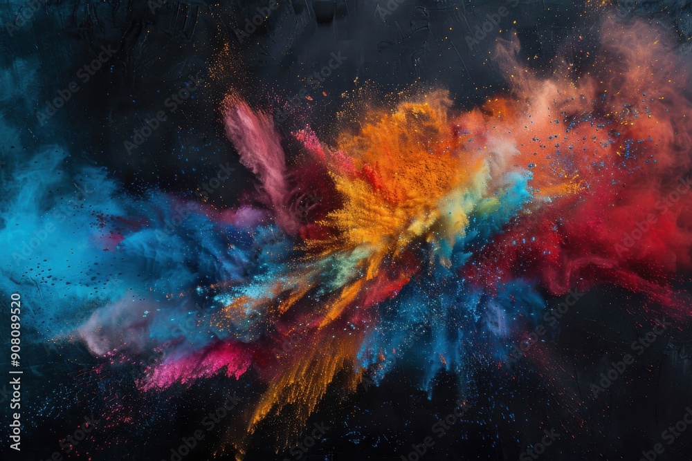 Displayed colorful powder against a shadowy background, revealed, background Displayed colorful powder against a shadowy background, revealed, background